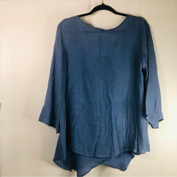 Tunic 3/4 Sleeve Blue M shark bite Loose Fit - Picture 5 of 10